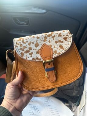 Soruka Yellow Saddle Crossbody Bag with Cowhide Flap